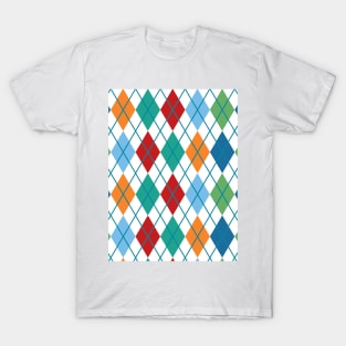 Argyle Print Pattern Green Blue Red Orange Gold Retro Vintage Punk T-Shirt